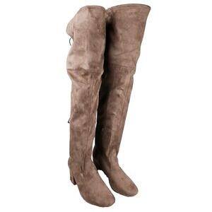 Wild Diva Over The Knee Block Heel Boots‎ Taupe Trendy Style Sz 9 Soft Girl